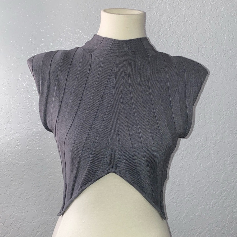 Camila Coelho Gray Ribbed Crop Top
